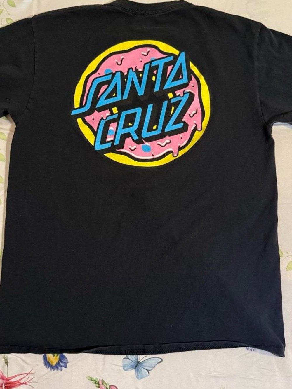 Odd Future Black Short-Sleeve Tee with Pink, Yellow & Blue Donut Graphic